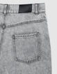 Edie Damen Jeans mit hoher Taille und weitem Bein, grau, mit Fransen an der Unterseite-8