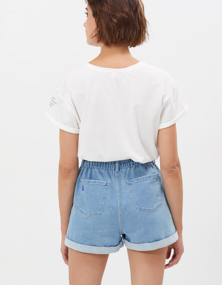 Tee-shirt blanc cassé broderies manche I.Code-9
