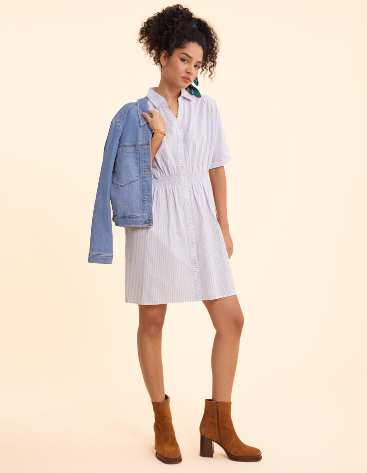Robe chemise blanche cropped motif rayures I.Code-3