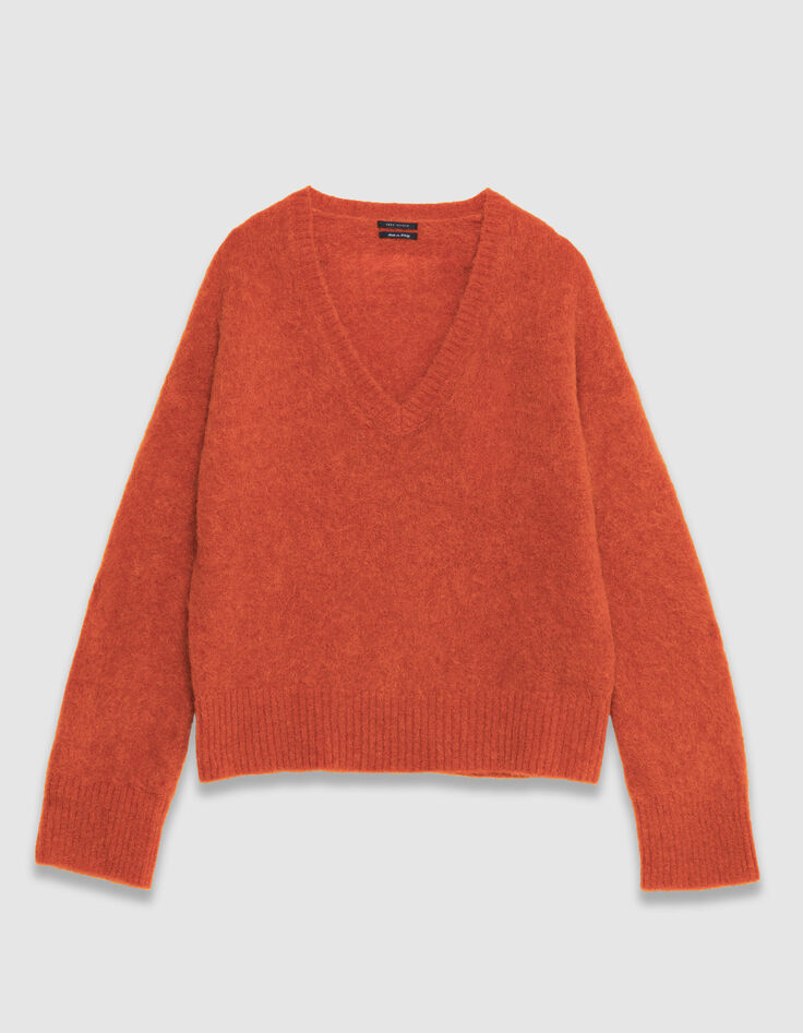 Oranger V-Ausschnitt Pullover Damen Alpaka-Mix-6