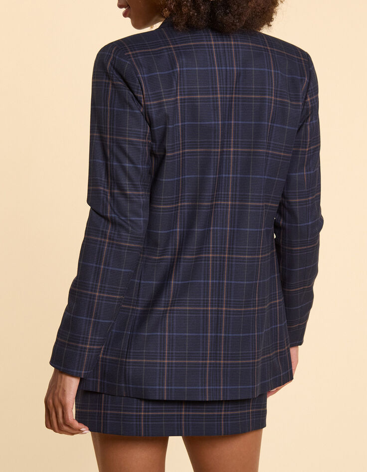 Marineblauwe blazer ruitmotief I.Code-3 Marineblauwe blazer ruitmotief I.Code-3
