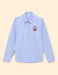 Blauw overhemd lange mouw strepen embleem I.Code-6