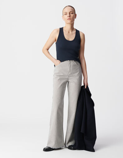Marineblaues Damen-Tank-Top aus Rippstrick mit gesticktem Fischgr&auml;tenr&uuml;cken - IKKS