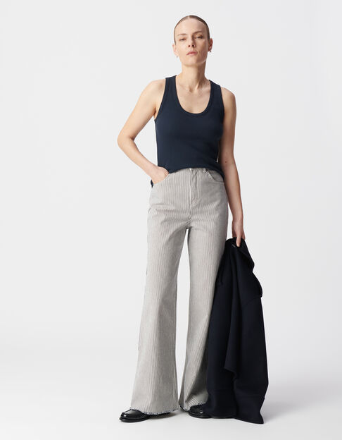 Marineblaues Damen-Tank-Top aus Rippstrick mit gesticktem Fischgr&auml;tenr&uuml;cken - IKKS