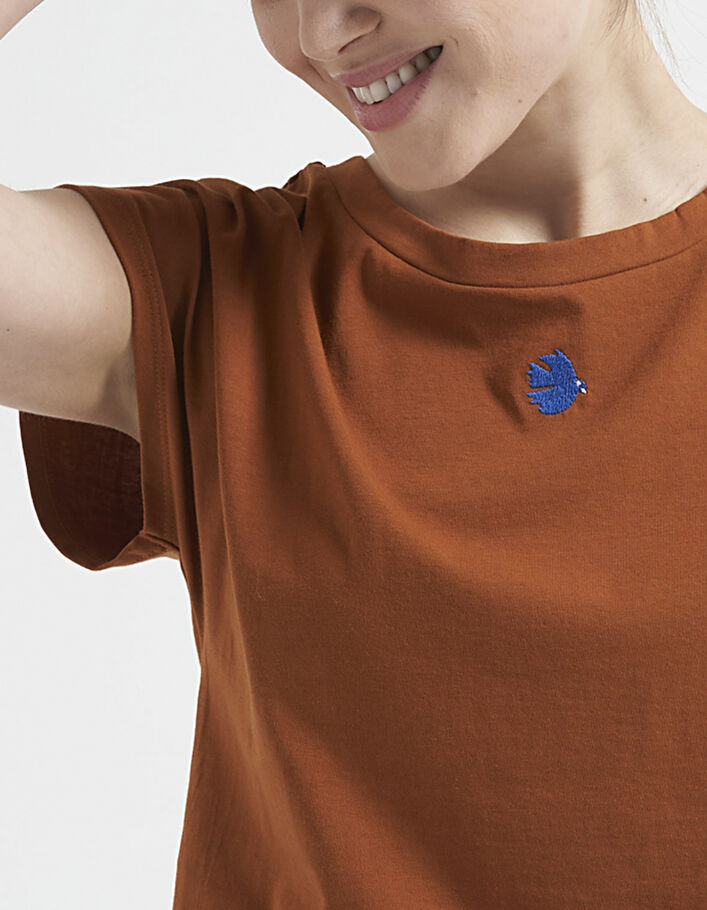 Karamellfarbenes T-Shirt mit Stickerei und Spitze I.Code - I.CODE