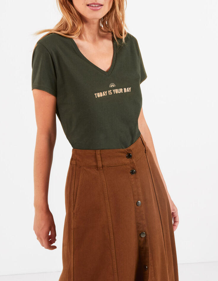 Tee-shirt vert empire bio message doré I.Code -3