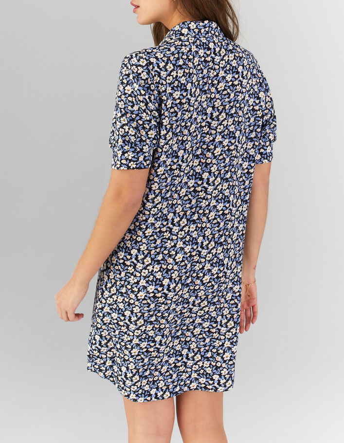 Robe chemise cobalt imprimé mini fleurs I.Code  - I.CODE