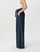 Blaue weite Damenjeans hoher Bund G&uuml;rtel-3
