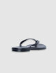 Flache Damen-Flip-Flops aus schwarzem Leder-3