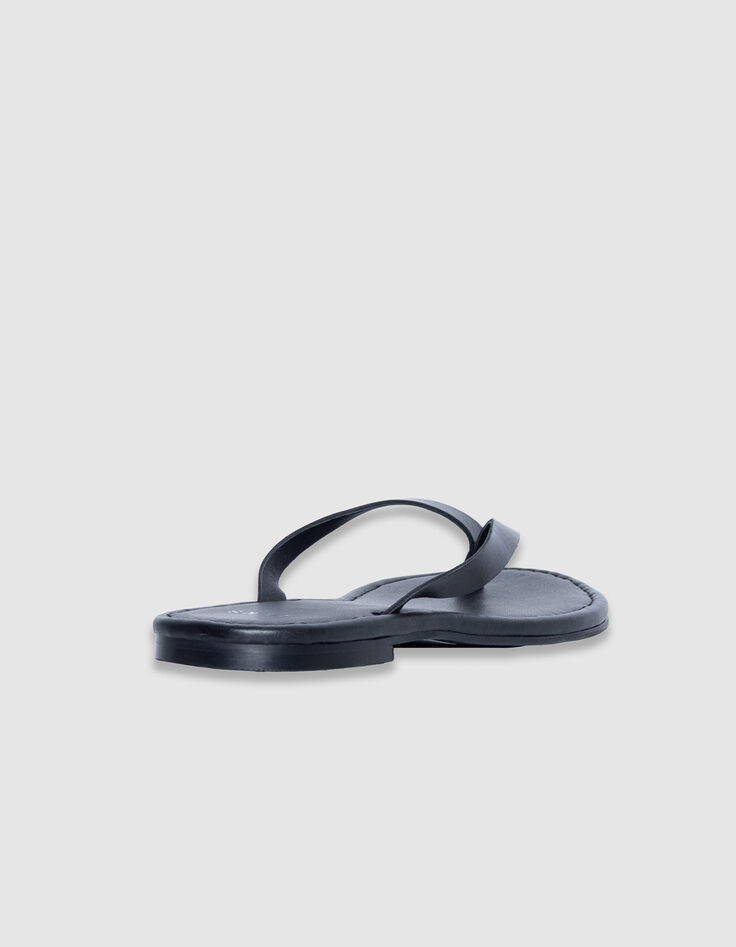 Flache Damen-Flip-Flops aus schwarzem Leder-3
