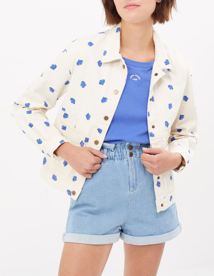 I.Code ecru denim jacket with bird print-1 I.Code ecru denim jacket with bird print-1