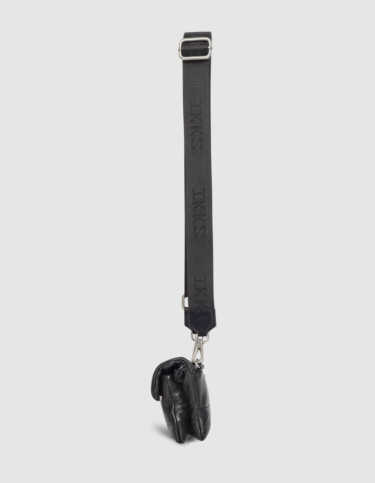 Schwarze Damen-Umh&auml;ngeclutch gestepptes Leder-4