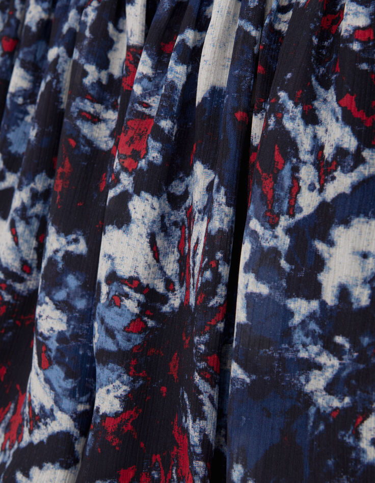 Kurzer, marineblauer Recycling-Damenrock mit Batikblumen-9