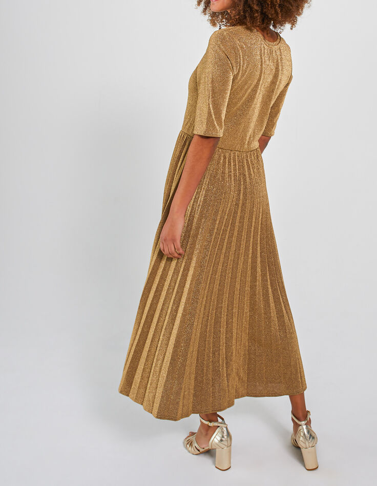 I.Code glittery gold pleated midi dress-2