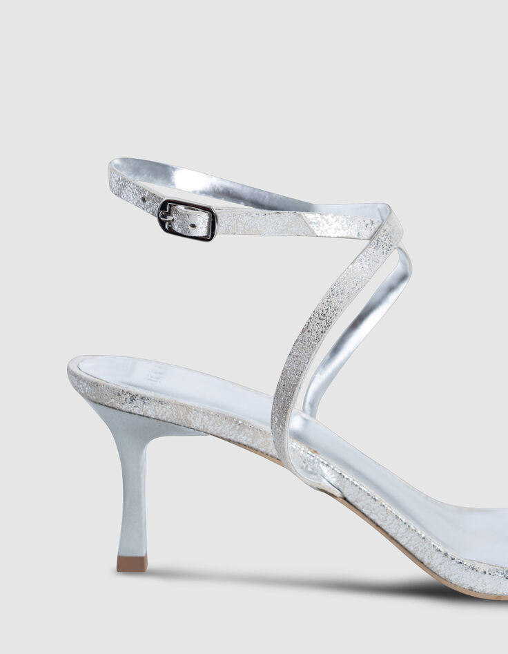 Goldfarbene Damen Ledersandalen mit Absatz-4
