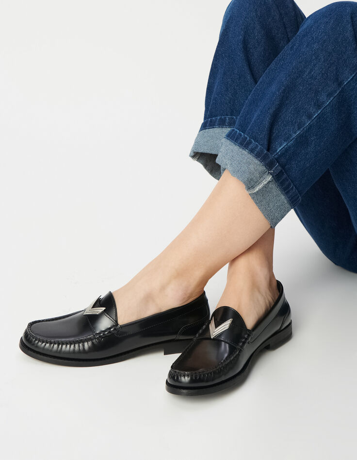 Damen schwarze Glac&eacute;-Leder-Slipper-7