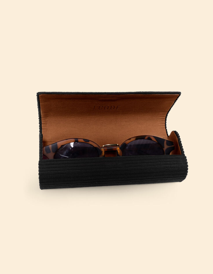 I.Code black embroidered corduroy glasses case-3
