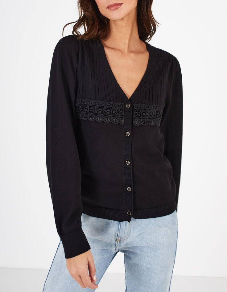 Cardigan noir tricot avec dentelle I.Code-2