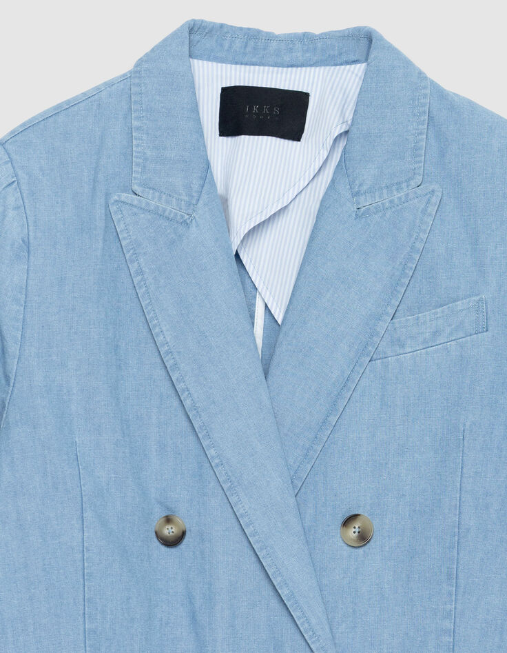 Blauw chambray colbert met dubbele borst Dames-7