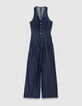 Mujer mono ancho de denim crudo sin mangas-6