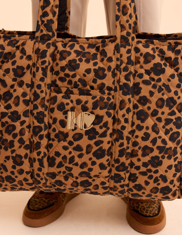 Bolso de mano marrón con estampado de leopardo I.Code-5