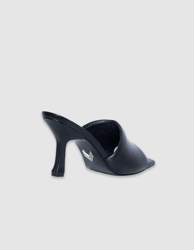Schwarze Lederpantoffeln Damen-4