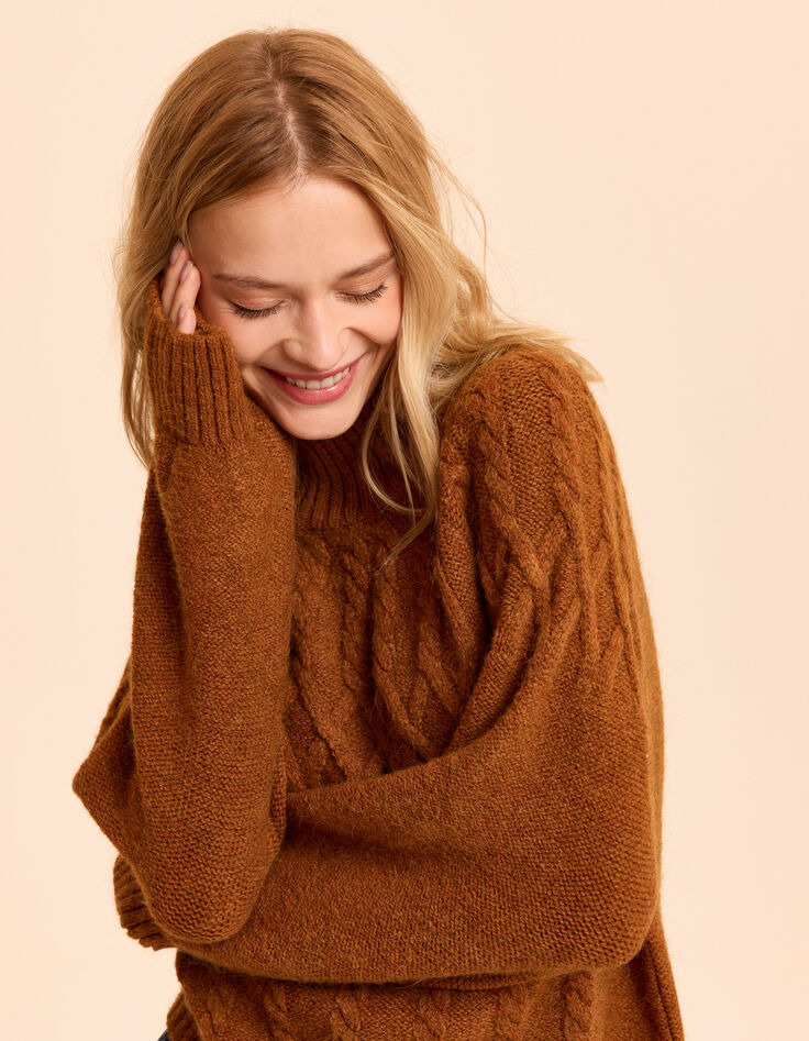 I.Code camel cable knit sweater-1