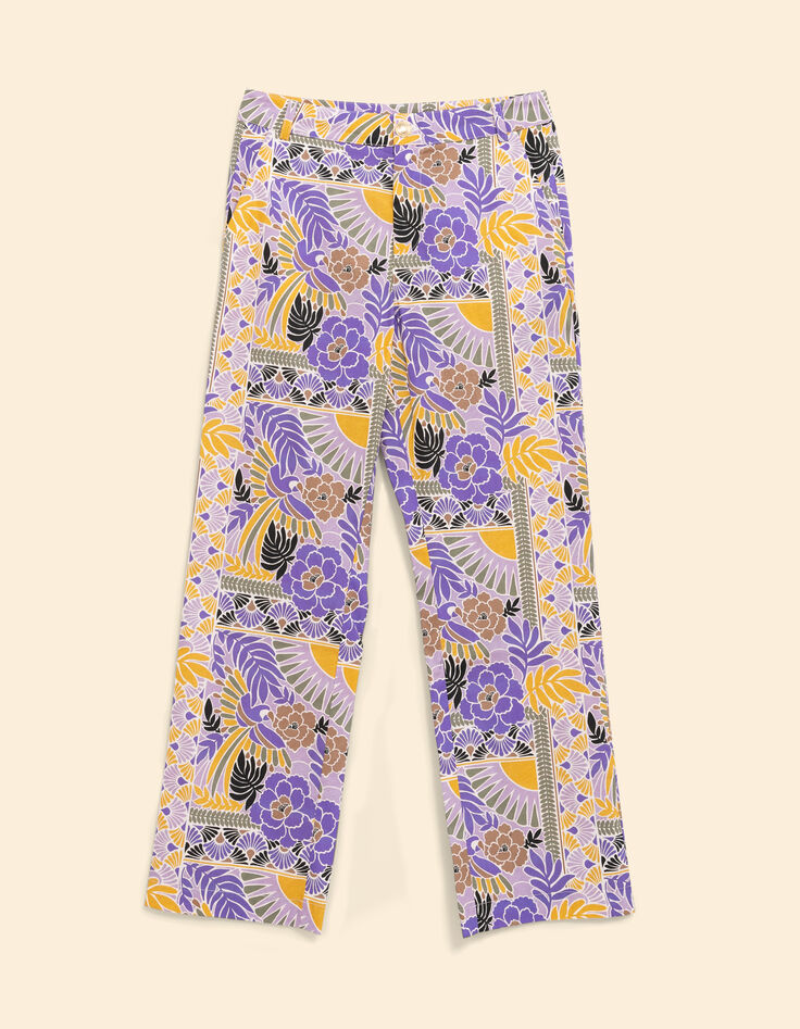 Pantalon large parme imprimé perroquets I.Code-6