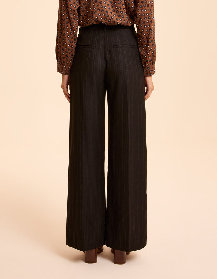 Zwarte geklede wideleg broek strepenmotief CORALINE I.Code-7