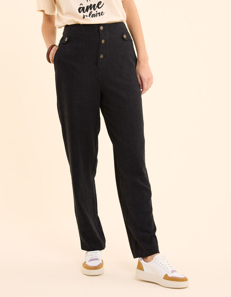 Black cotton linen suit pants I.Code-3