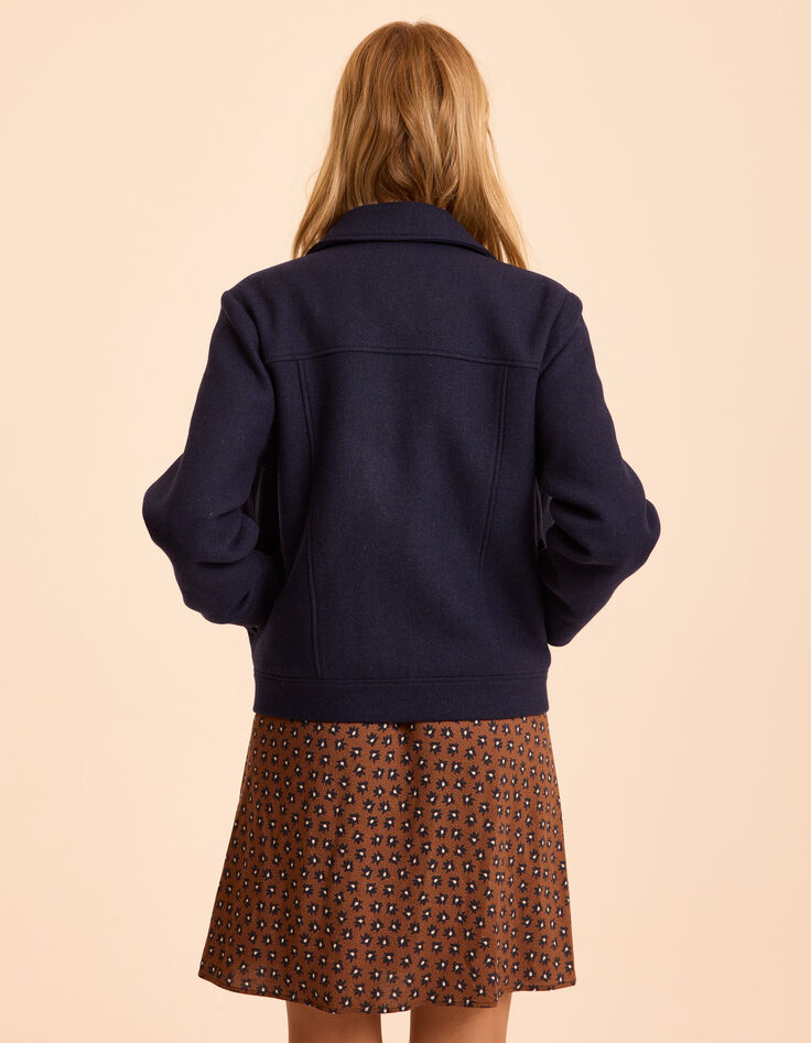 I.Code navy fur-lined woolcloth short coat-2