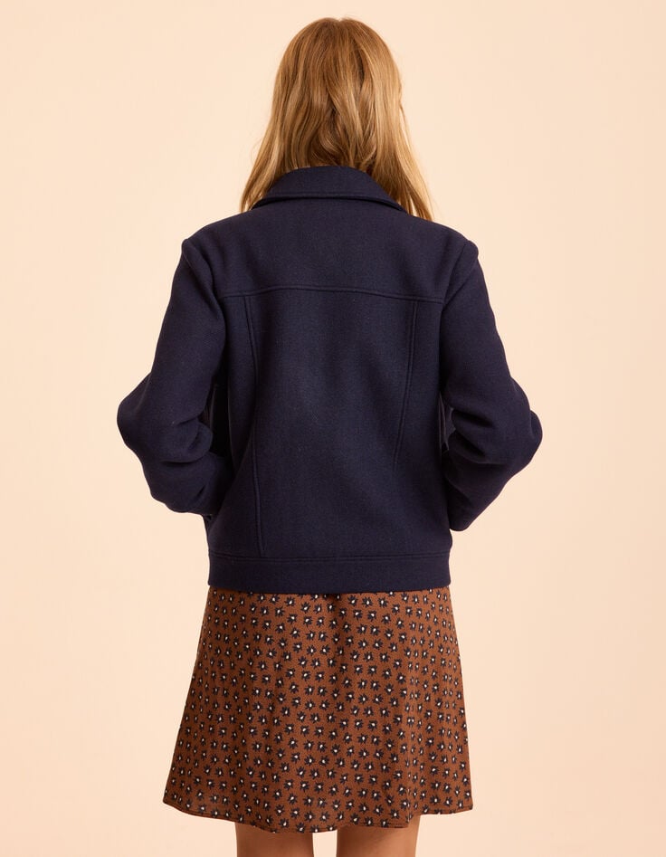 I.Code navy fur-lined woolcloth short coat-2 I.Code navy fur-lined woolcloth short coat-2