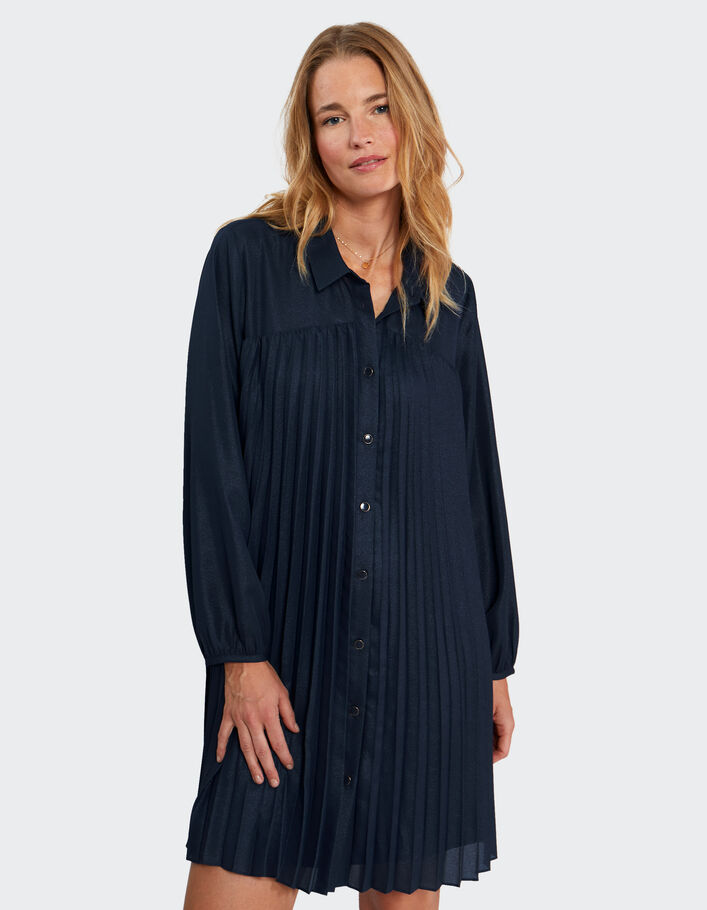 Robe marine irisée plissée I.Code-2