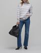 Damen Strickpullover ecru gestreift grau-1