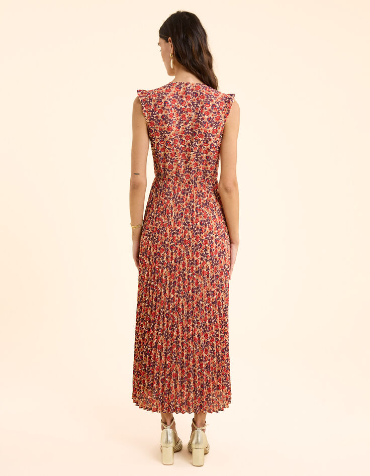 Robe longue rouge plissée imprimé fleuri I.Code-4