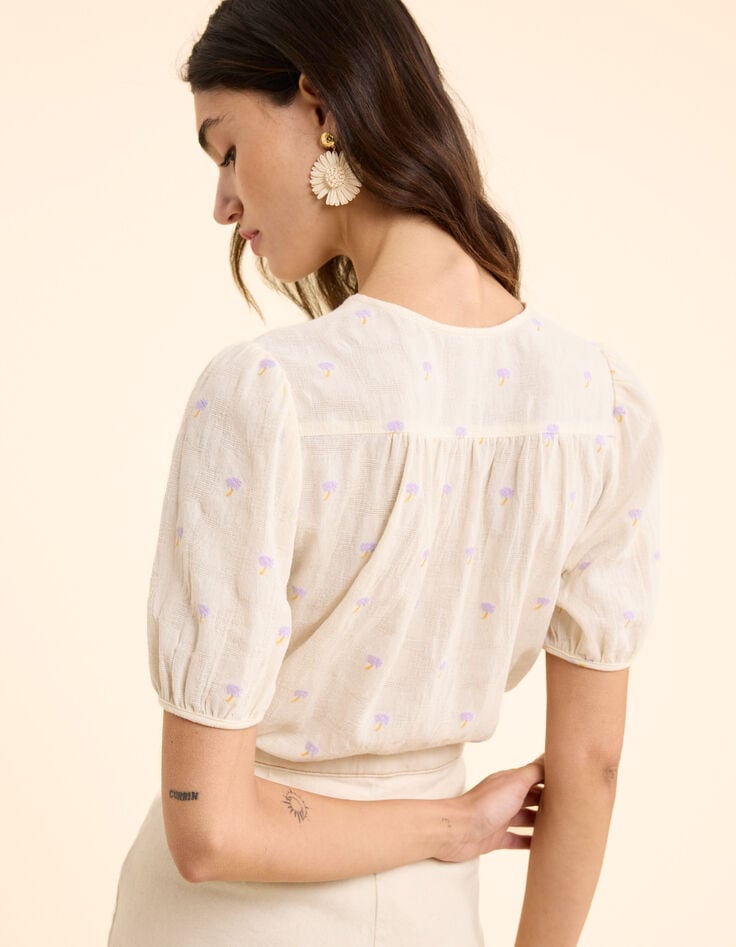 I.Code ecru jacquard shirt with palm tree embroidery-5 I.Code ecru jacquard shirt with palm tree embroidery-5