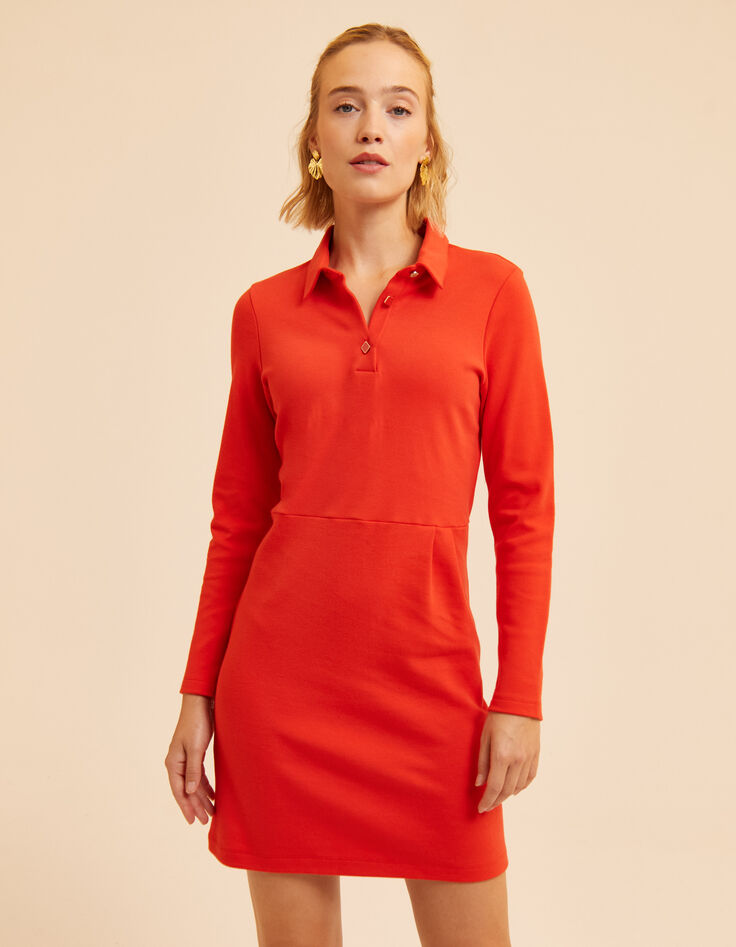 Robe rouge col chemise maille I.Code-3