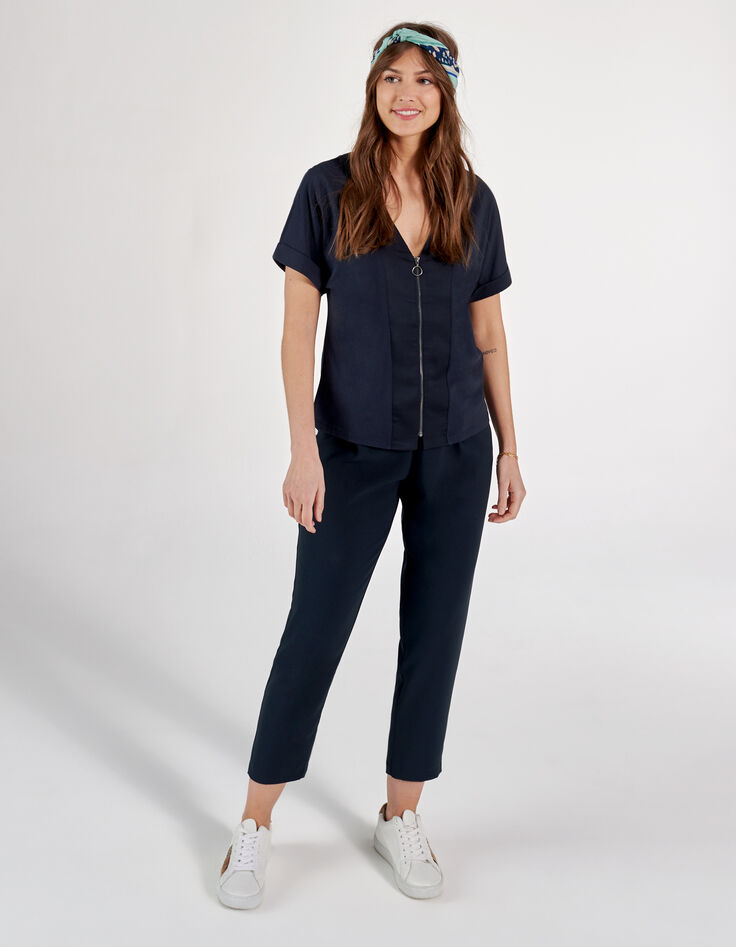 Marine top in twee materialen met rits I.Code-6