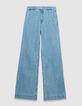 Blaue weite Damenjeans hoher Bund-5