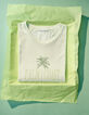 Gr&uuml;nes Damen-T-Shirt mit Palmen und Glitzerbotschaft-5