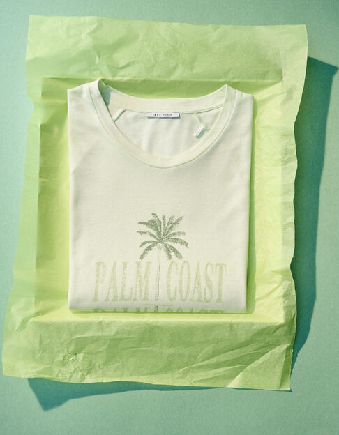 Gr&uuml;nes Damen-T-Shirt mit Palmen und Glitzerbotschaft - IKKS