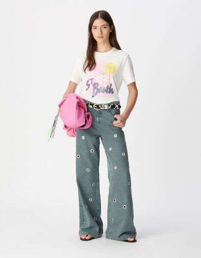 Wei&szlig;es T-Shirt Bio-Baumwolle visuelle Palmen und Sonne Damen - IKKS