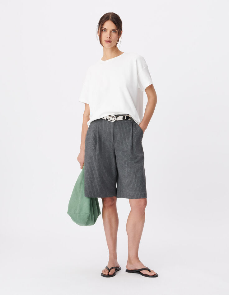 Wei&szlig;es T-Shirt Damen mit Fischgr&auml;ten-Stickerei-1