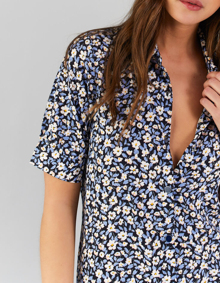 Robe chemise cobalt imprimé mini fleurs I.Code -2