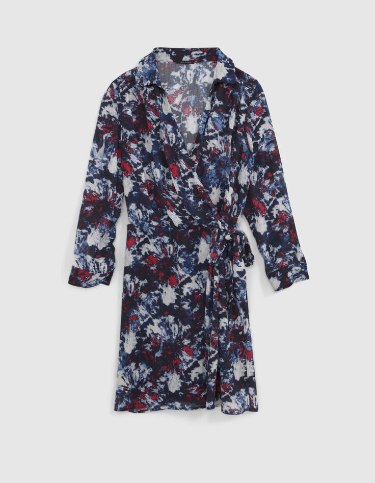Marineblaues Recycling-Damenkleid mit Batikblumen-6