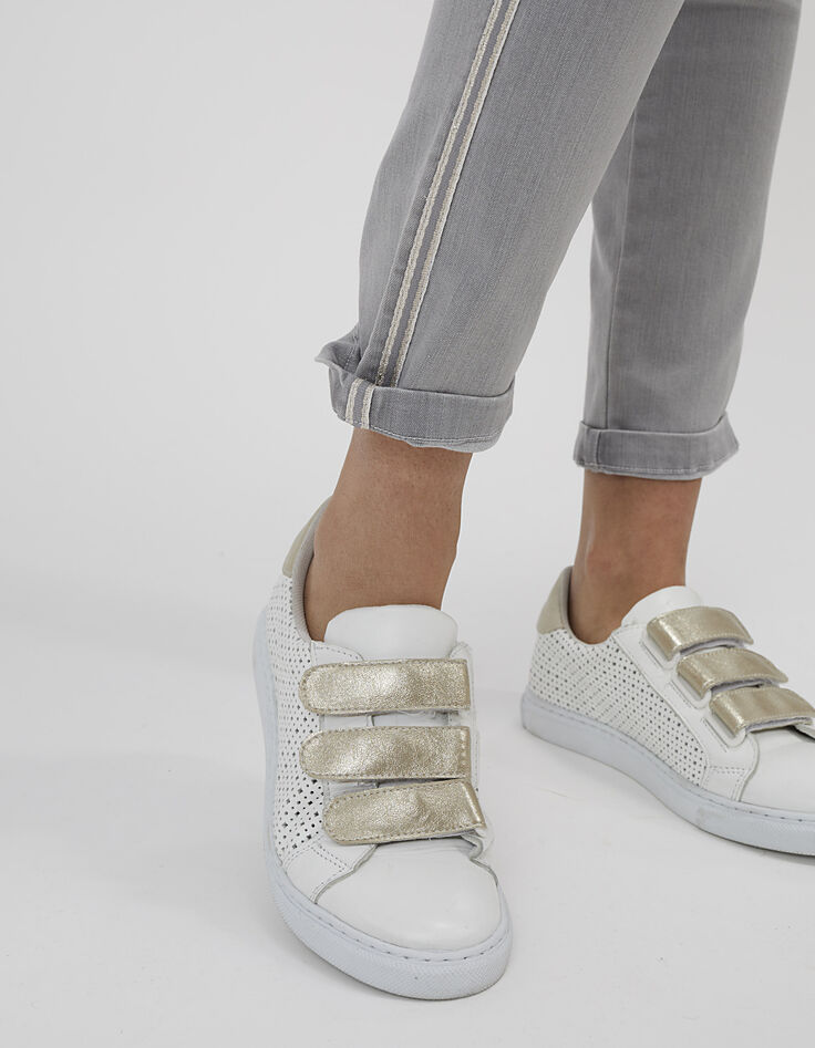 Lichtgrijze skinny jeans met stroken opzij I.Code -5