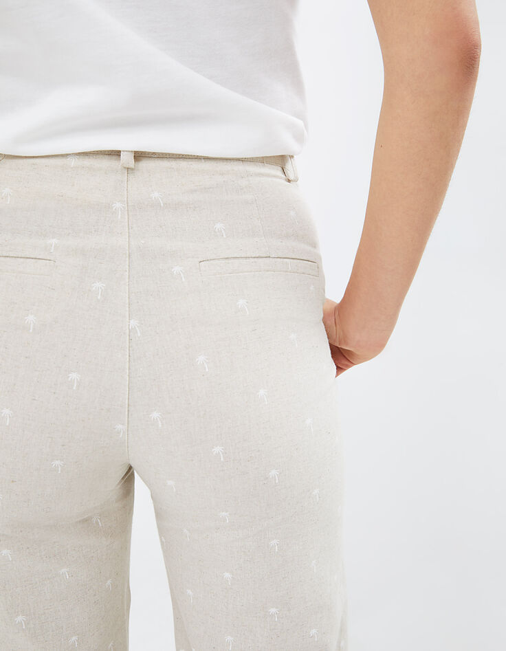 Pantalon large écru imprimé palmiers I.Code-5 Pantalon large écru imprimé palmiers I.Code-5
