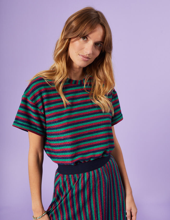 I.Code glittery magenta T-shirt with coloured stripes - I.CODE