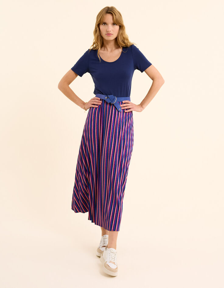 Robe longue bi-matière plissée rayures lurex I.Code-3
