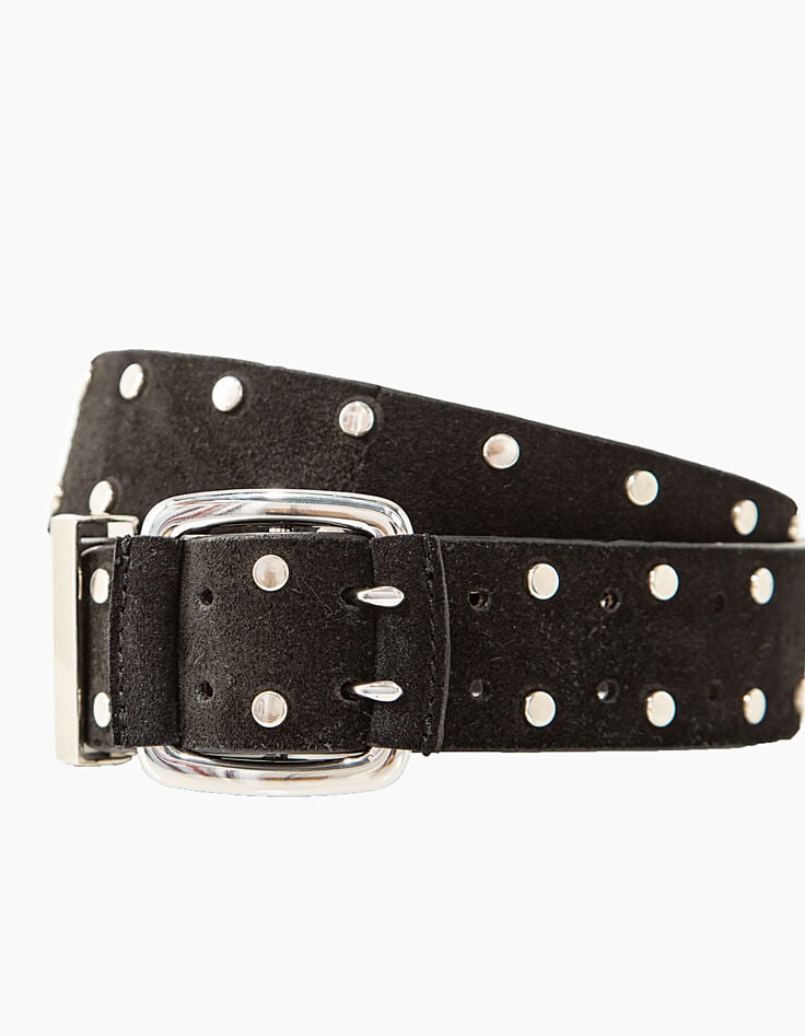 Schwarzer Veloursledergürtel mit Nietenbesatz I.Code-2 Schwarzer Veloursledergürtel mit Nietenbesatz I.Code-2